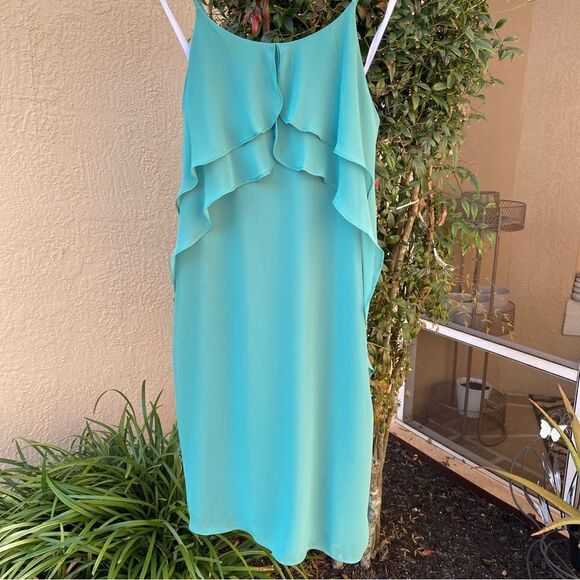 BCBGMAXAZRIA JADE LAYERED CAMI RUFFLED TOP DRESS L NWT - Picture 6 of 16